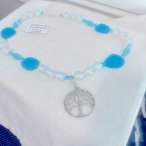 Silver Tree of Life Bracelet with Opaque Blue Opals and 925 Sterling Silver